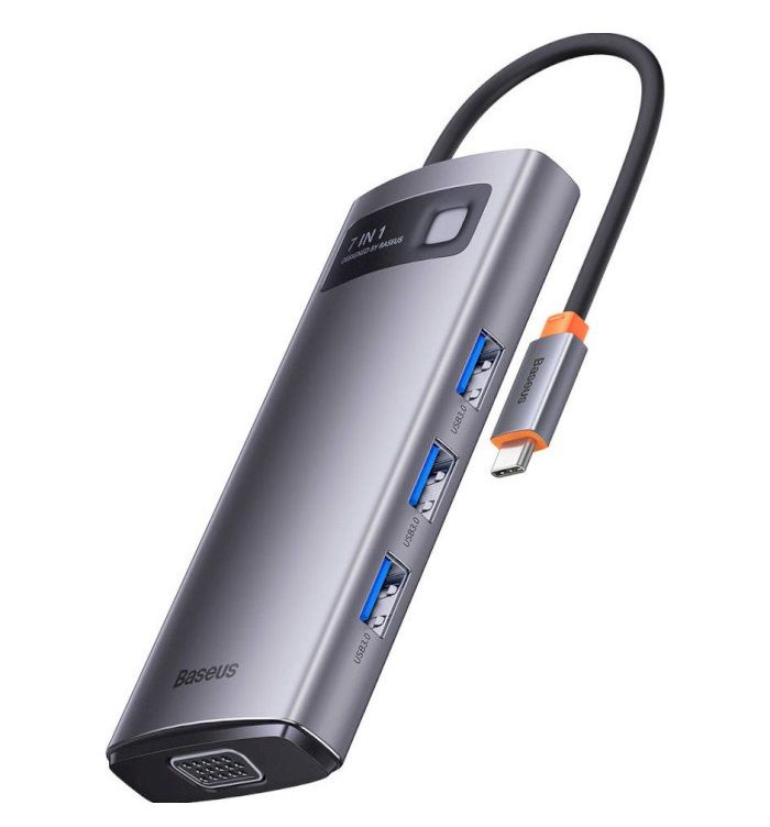USB-хаб Baseus Metal Gleam Series 7-in-1 Multifunctional Type-C HUB Docking Station Gray （Type-C to HDMI*1+USB3.0*3+PD*1+VGA*1+RJ45*1）