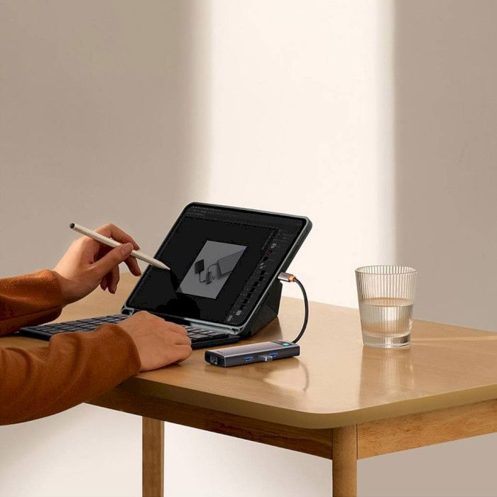 USB-хаб Baseus Metal Gleam Series 7-in-1 Multifunctional Type-C HUB Docking Station Gray （Type-C to HDMI*1+USB3.0*3+PD*1+VGA*1+RJ45*1）