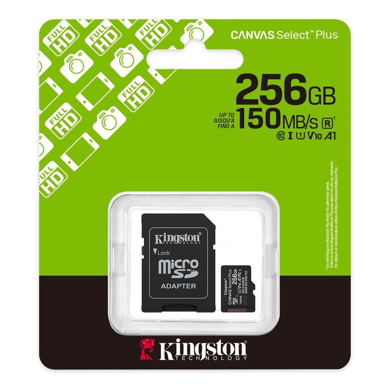 Карта пам'яті microSDXC (UHS-1) Kingston Canvas Select Plus Gen3 256Gb class 10 А1 (R-150MB/s) (adapter SD)