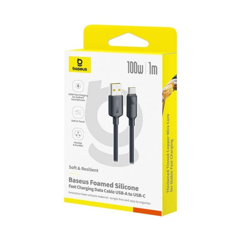 Кабель Baseus Foamed Silicone Fast Charging Data Cable USB to Type-C 100W Comic 1m Black