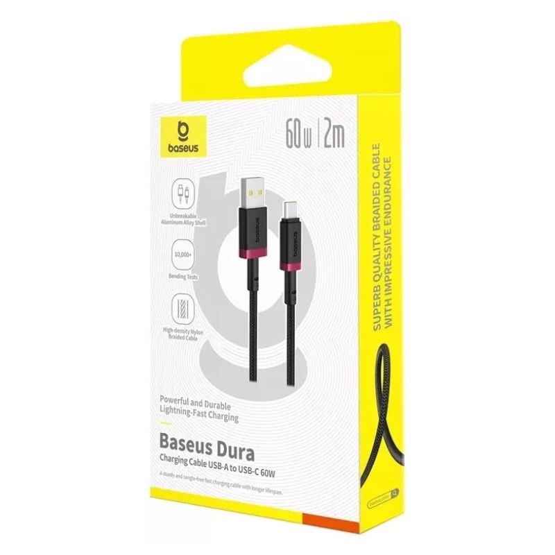 Кабель Baseus Dura Series Fast Charging Cable USB to Type-C 60W 2m Red+Black
