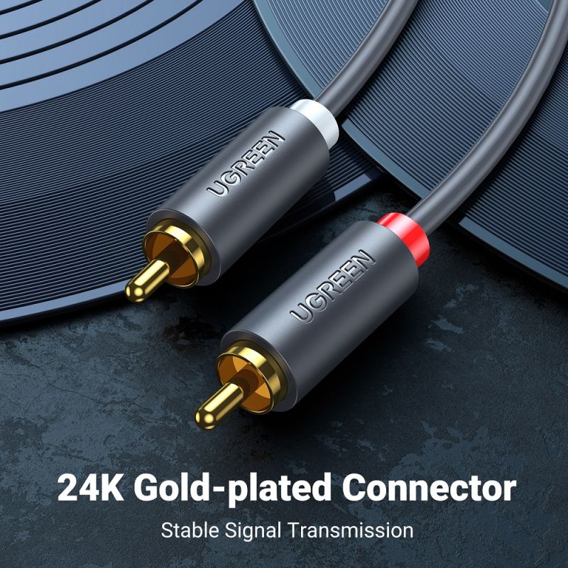 Аудіокабель UGREEN AV104, 2RCA Male to 2RCA Male, ABS, 5m Black