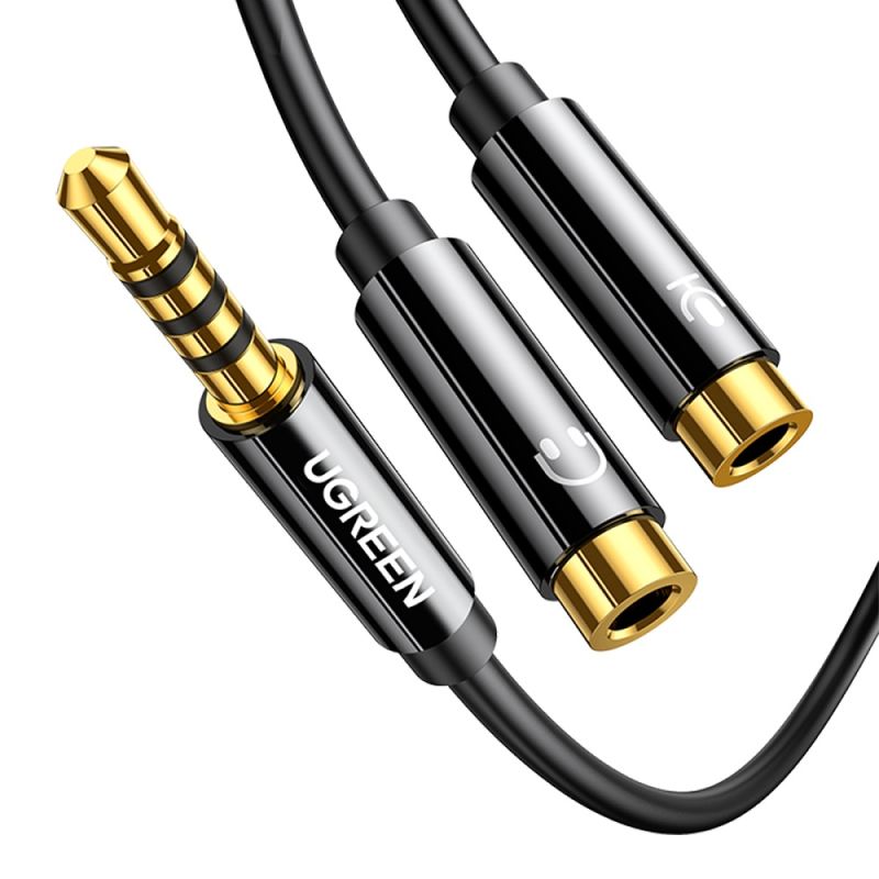 Аудіокабель UGREEN AV141 3.5mm male to 2 3.5mm female, 0,2m Black