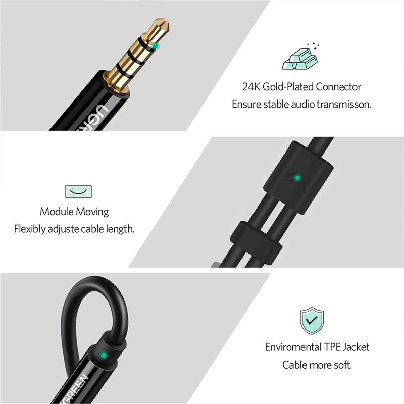 Аудіокабель UGREEN AV141 3.5mm male to 2 3.5mm female, 0,2m Black
