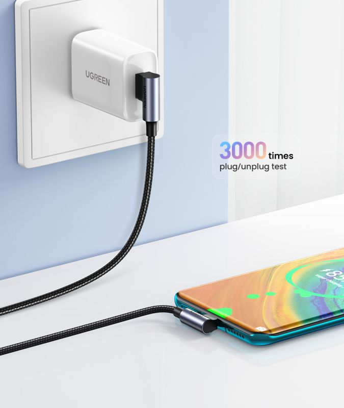 Кабель UGREEN US176 Right Angle USB-A to USB-C Cable 1m (Space Gray)