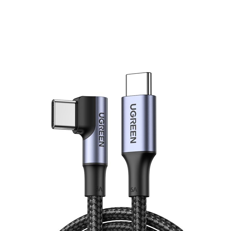Кабель UGREEN US334 USB-C to USB-C PD Fast Charging 90 Degree Cable 5A Max Black 2m