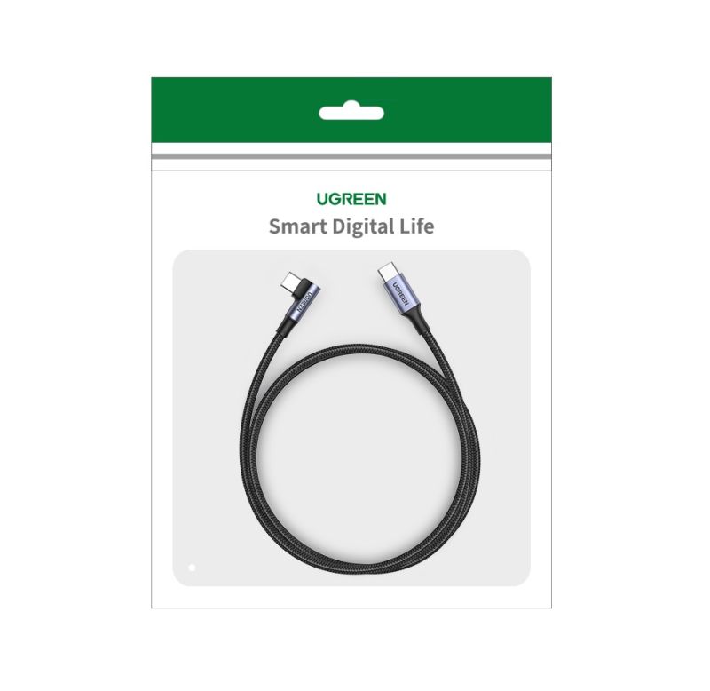 Кабель UGREEN US334 USB-C to USB-C PD Fast Charging 90 Degree Cable 5A Max Black 2m