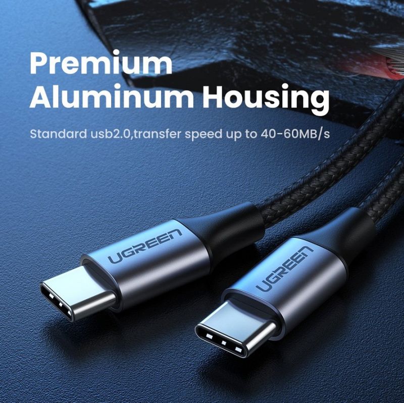 Кабель UGREEN US261 USB-C to USB-C PD Fast Charging Cable 3A Max Gray Black 1m