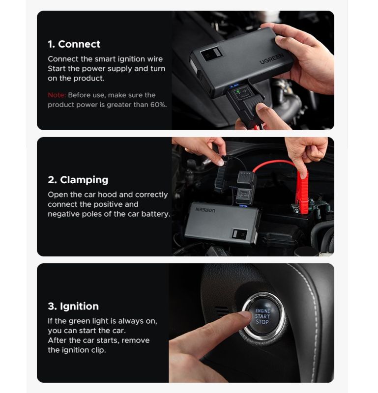 Автомобільний пуско-зарядний пристрій UGREEN ES702 12000mAh Car Jump Starter