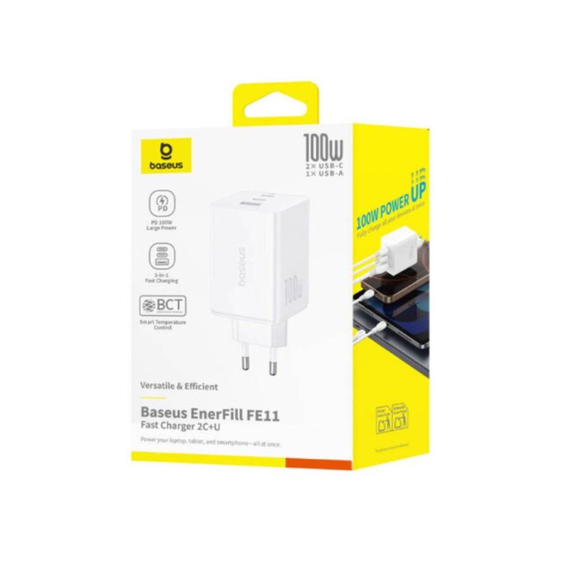 Мережевий зарядний пристрій Baseus EnerFill FE11 Fast Charger 2C+U 100W EU Moon White