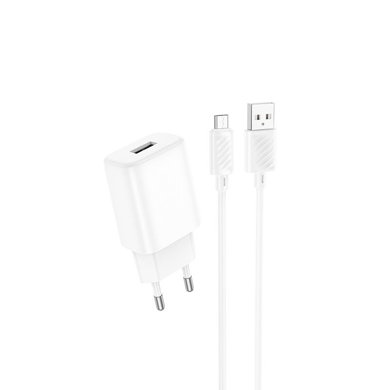 Мережевий зарядний пристрій з кабелем HOCO C134A Solid single-port charger set(Micro) White