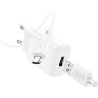 Мережевий зарядний пристрій з кабелем HOCO C134A Solid single-port charger set(Micro) White