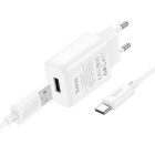 Мережевий зарядний пристрій з кабелем HOCO C134A Solid single-port charger set(Type-C) White