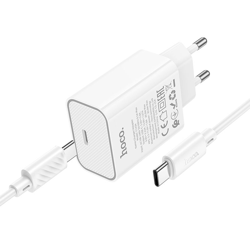 Мережевий зарядний пристрій з кабелем HOCO C143A Benefit single port PD20W charger set(C to C) White