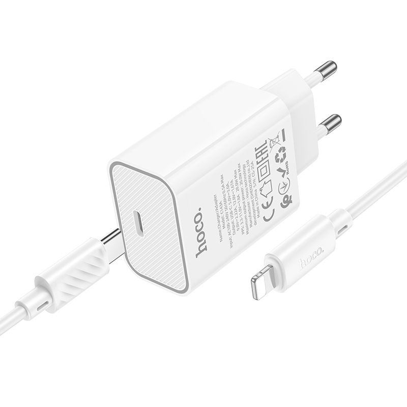 Мережевий зарядний пристрій HOCO C143A Benefit single port PD20W charger set(C to iP) White