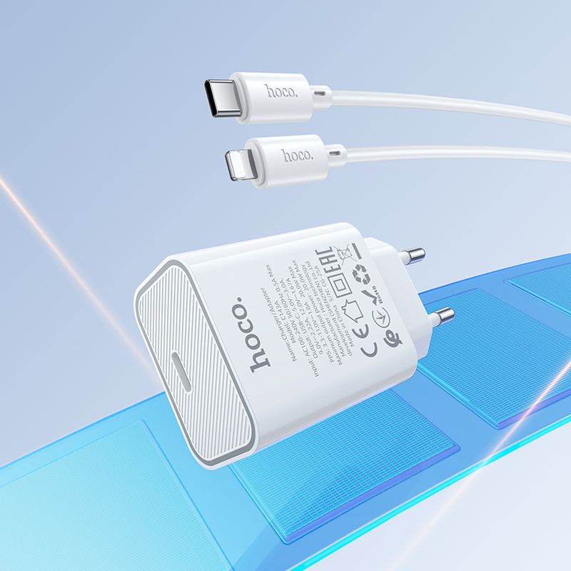 Мережевий зарядний пристрій HOCO C143A Benefit single port PD20W charger set(C to iP) White