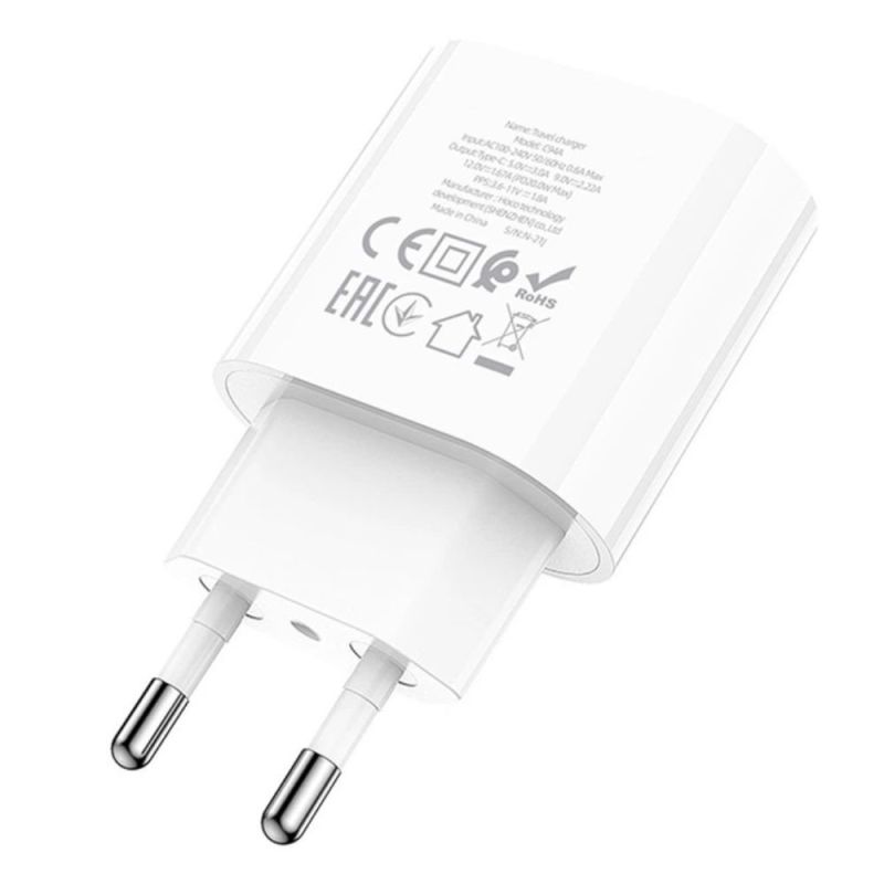 Мережевий зарядний пристрій HOCO C94A Metro single port PD20W charger set(Type-C to Type-C) White