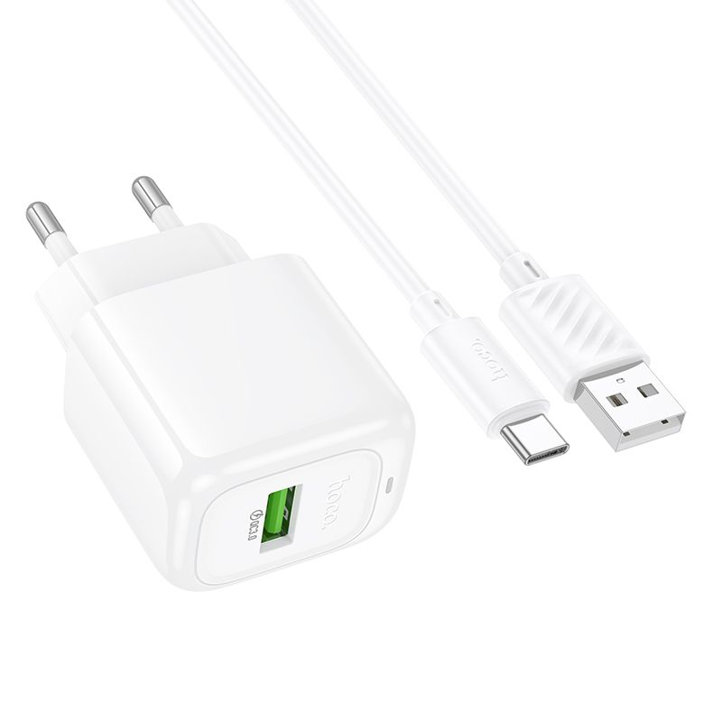 Мережевий зарядний пристрій з кабелем HOCO CS52A Surplus single-port QC3.0 charger set(Type-C) White