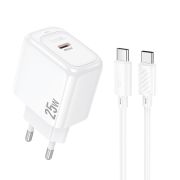 Мережевий зарядний пристрій з кабелем HOCO CS53A Surplus single port PD25W charger set(C to C) White