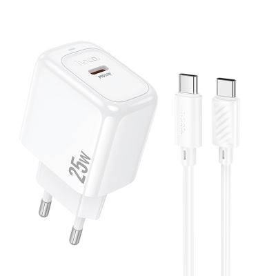 Мережевий зарядний пристрій з кабелем HOCO CS53A Surplus single port PD25W charger set(C to C) White