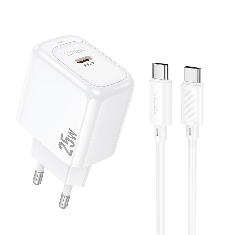Мережевий зарядний пристрій з кабелем HOCO CS53A Surplus single port PD25W charger set(C to C) White