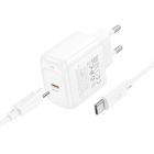Мережевий зарядний пристрій з кабелем HOCO CS53A Surplus single port PD25W charger set(C to C) White