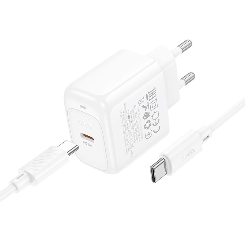 Мережевий зарядний пристрій з кабелем HOCO CS53A Surplus single port PD25W charger set(C to C) White