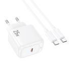 Мережевий зарядний пристрій з кабелем HOCO CS53A Surplus single port PD25W charger set(C to C) White