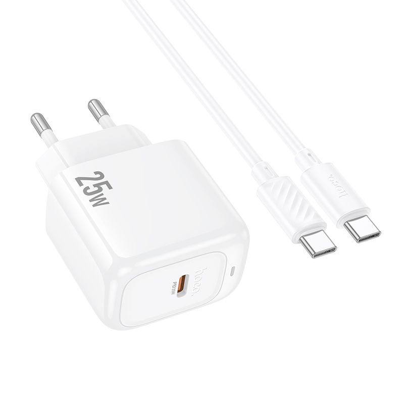 Мережевий зарядний пристрій з кабелем HOCO CS53A Surplus single port PD25W charger set(C to C) White