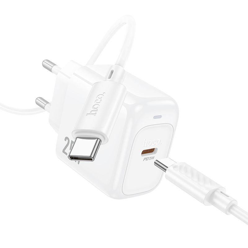Мережевий зарядний пристрій з кабелем HOCO CS53A Surplus single port PD25W charger set(C to C) White