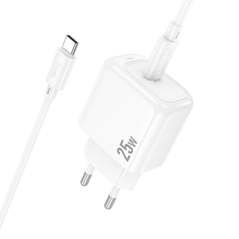 Мережевий зарядний пристрій з кабелем HOCO CS53A Surplus single port PD25W charger set(C to C) White