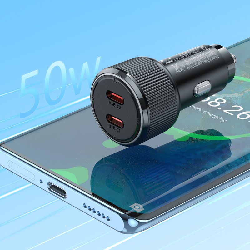 Автомобільний зарядний пристрій HOCO NZ14B Guerrero PD50W(2C) car charger Black
