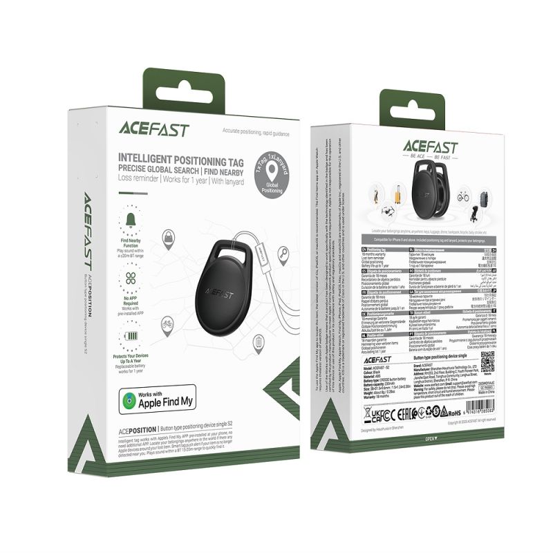 Трекер ACEFAST S2 button type positioning device single Black