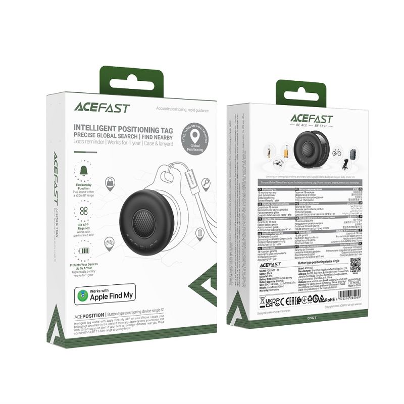 Трекер ACEFAST S1 button type positioning device single Black