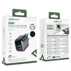 Мережевий зарядний пристрій ACEFAST A114 PD25W GaN charger (USB-A+USB-C) with digital display Black
