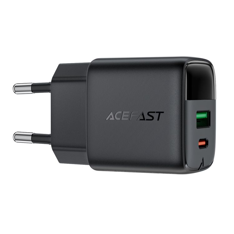 Мережевий зарядний пристрій ACEFAST A114 PD25W GaN charger (USB-A+USB-C) with digital display Black