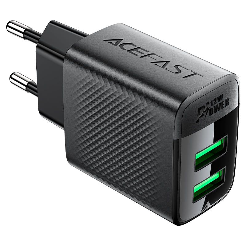 Мережевий зарядний пристрій ACEFAST A86 12W (USB-A+USB-A) dual port charger  Black