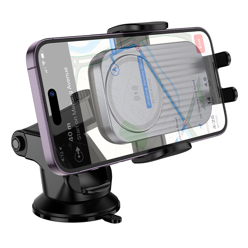 Автотримач для телефона з БЗП BOROFONE BH222 Leading push-type wireless fast charging car holder(center console) Black