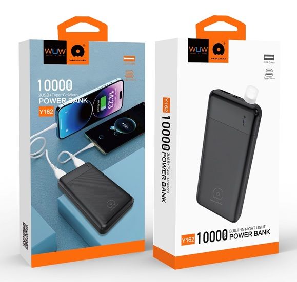 Зовнішній акумулятор WUW Y162  10000mAh + Led ліхтарик  Black
