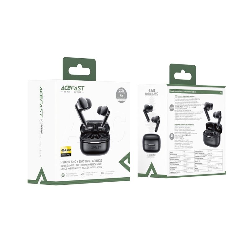 Бездротові навушники ACEFAST W5 Hybrid ANC,  IPX4, Black