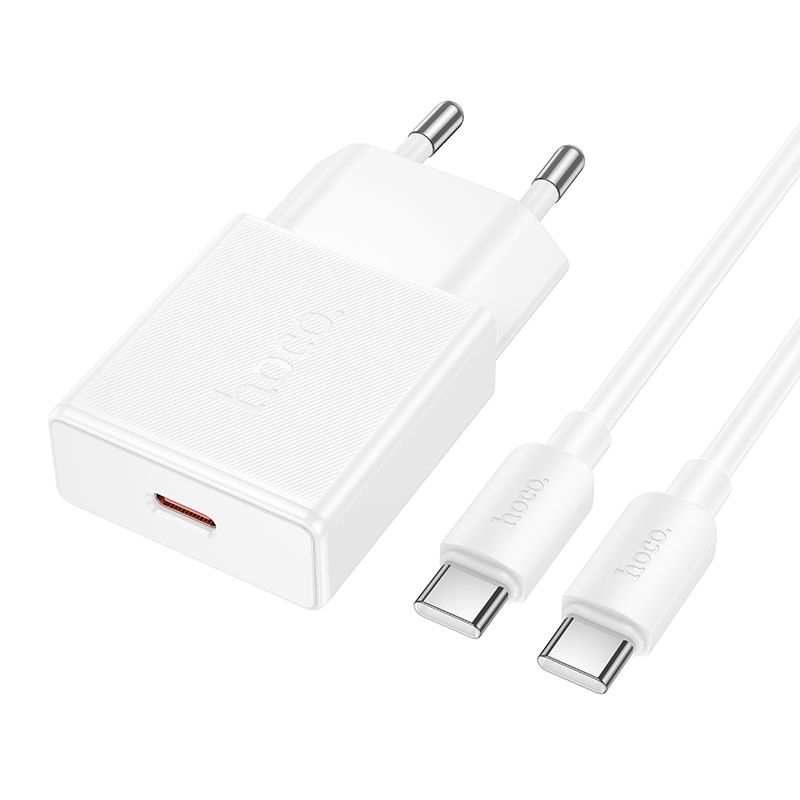 Мережевий зарядний пристрій з кабелем HOCO N72 Speed single-port PD20W ultra-thin charger set(C to C)(EU)