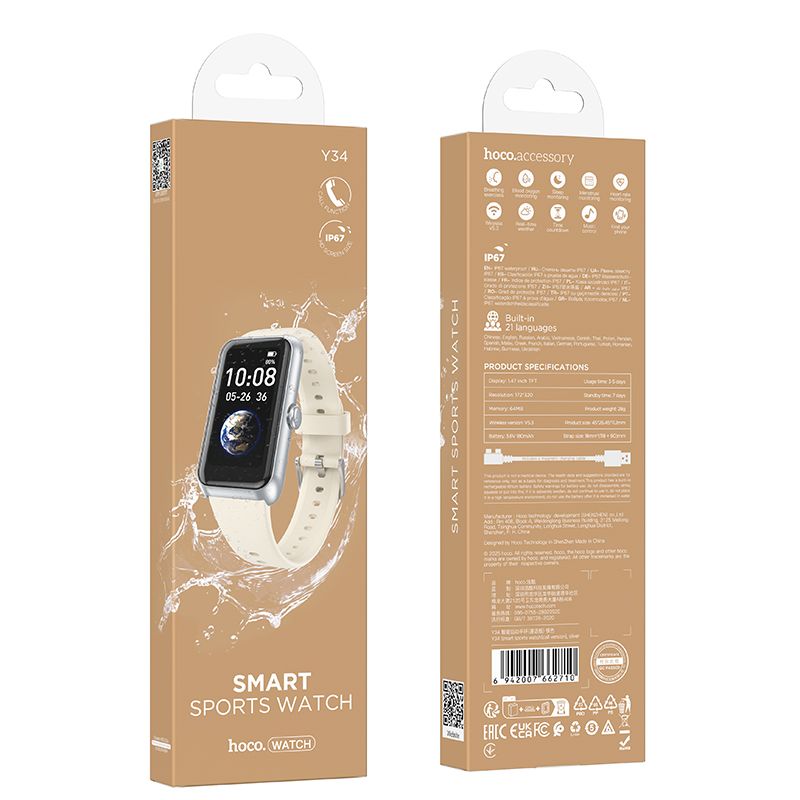 Смарт-годинник HOCO Y34 37mm. 180 mAh. IP67 Smart sports watch(call version) Silver