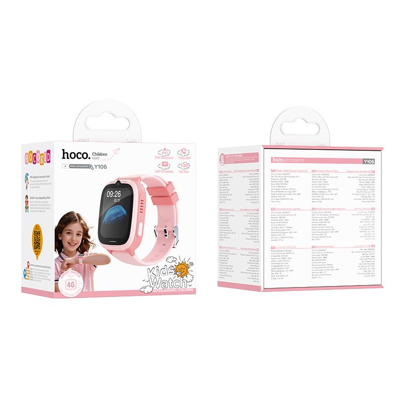 Дитячий смарт-годинник HOCO Y106 4G 46mm. 730 mAh children phone watch Pink