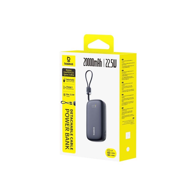 Зовнішній акумулятор Baseus EnerFill FC21 Qpow 3 Ultra Digital Display Power Bank with Detachable Cable 20000mAh 22.5W Cosmic Black