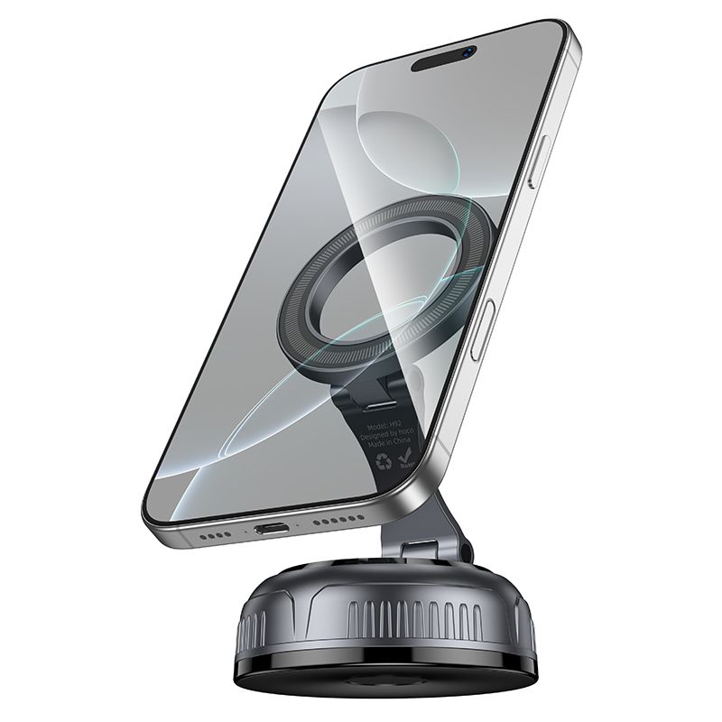 Автотримач для телефона HOCO H92 High vacuum suction cup magnetic holder(universal) Black Metal Gray