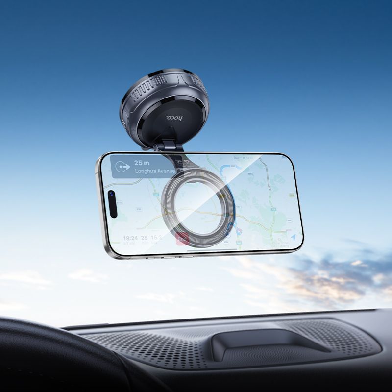 Автотримач для телефона HOCO H92 High vacuum suction cup magnetic holder(universal) Black Metal Gray