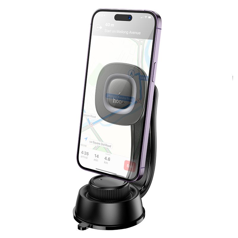 Автотримач для телефона з БЗП HOCO HW31 Crown magnetic wireless charging car holder(center console) Black Metal Gray