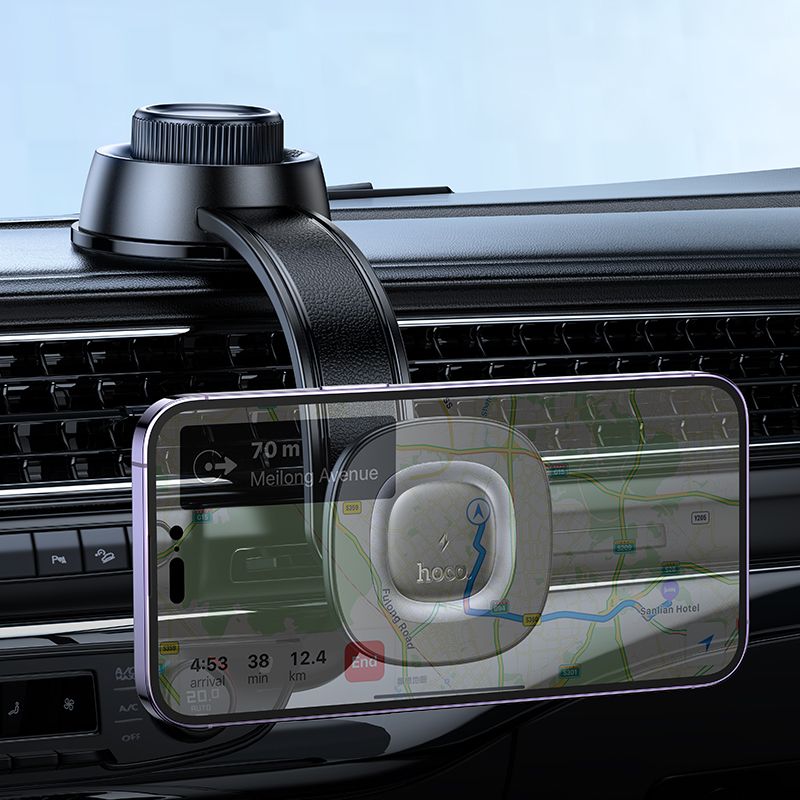Автотримач для телефона з БЗП HOCO HW31 Crown magnetic wireless charging car holder(center console) Black Metal Gray