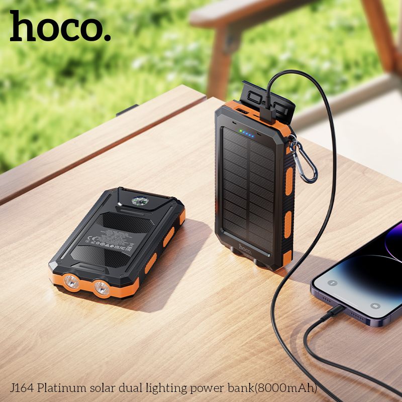 Зовнішній акумулятор HOCO J164 Platinum solar dual lighting power bank(8000mAh) Black