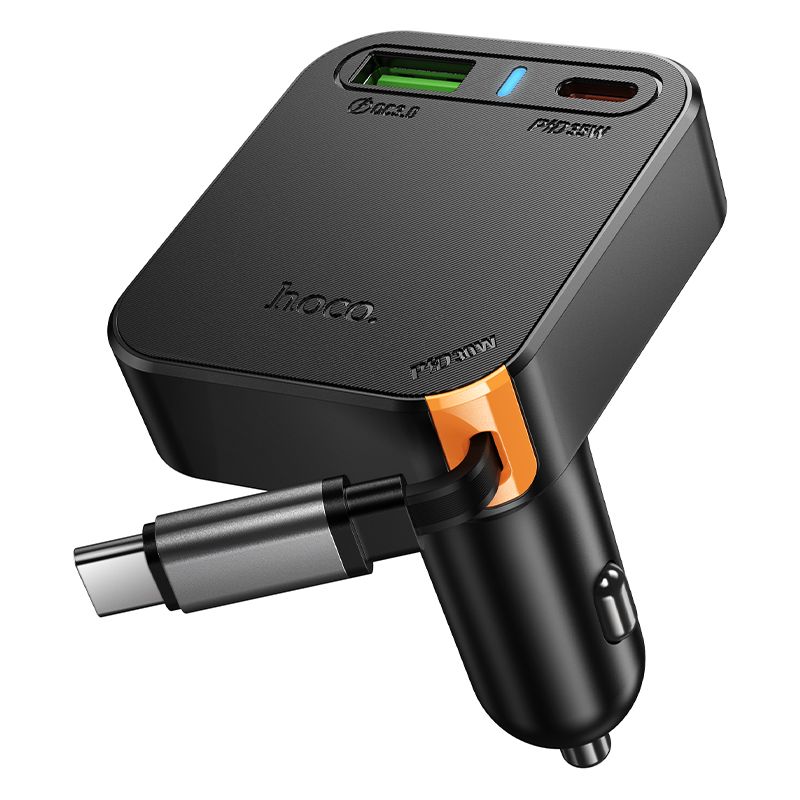Автомобільний зарядний пристрій HOCONZ18 Guardian PD65W(2C1A) car charger with retractable cable Black